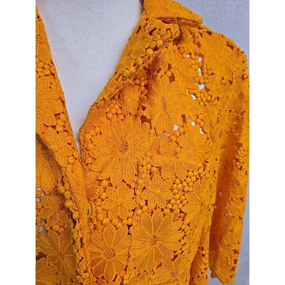 Maeve By Anthropologie Lace Half Sleeve Button Down Shirt Sunflower Yellow Sz XS - Picture 4 of 11